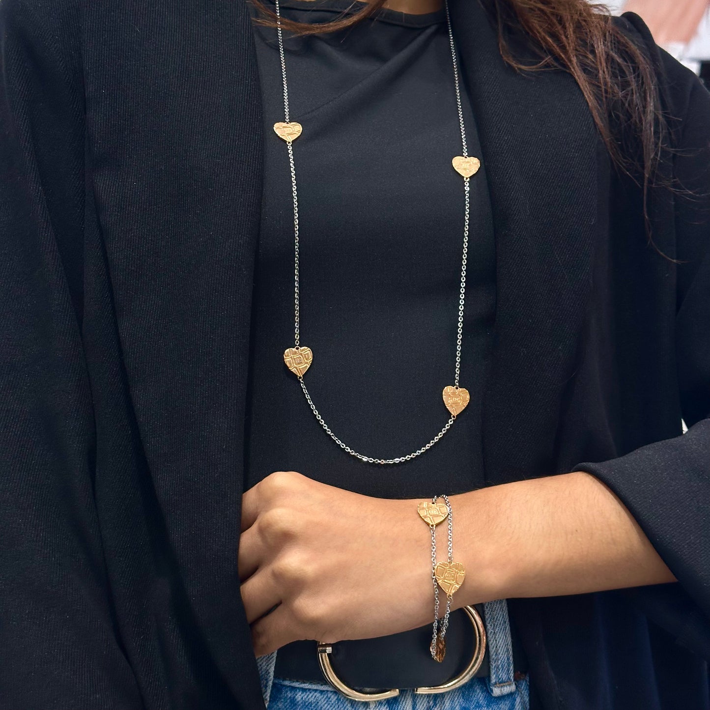 Long Necklace with Textured Heart Details - SHOPKURY.COM