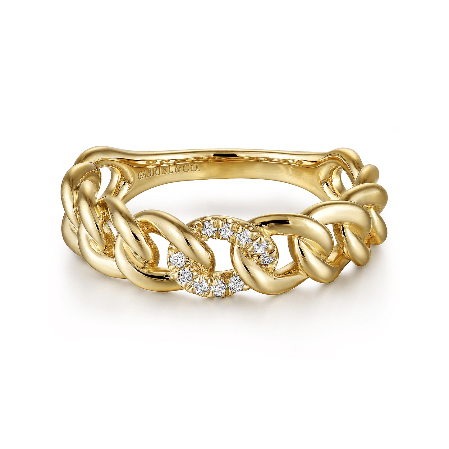 Curb Chain Diamond Yellow Gold Ring by GABRIEL & CO.