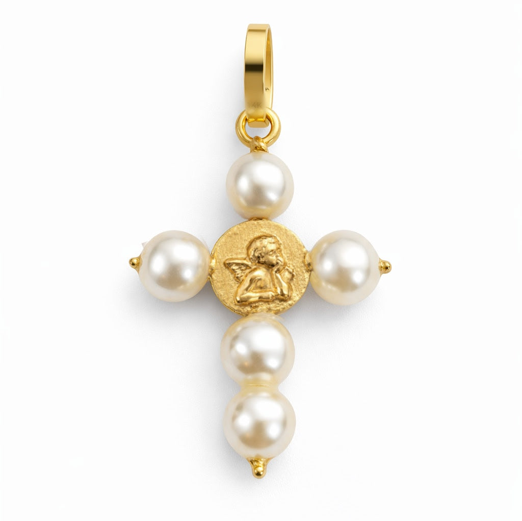 Angel and Pearls Cross Pendant by KURY COLLECTION
