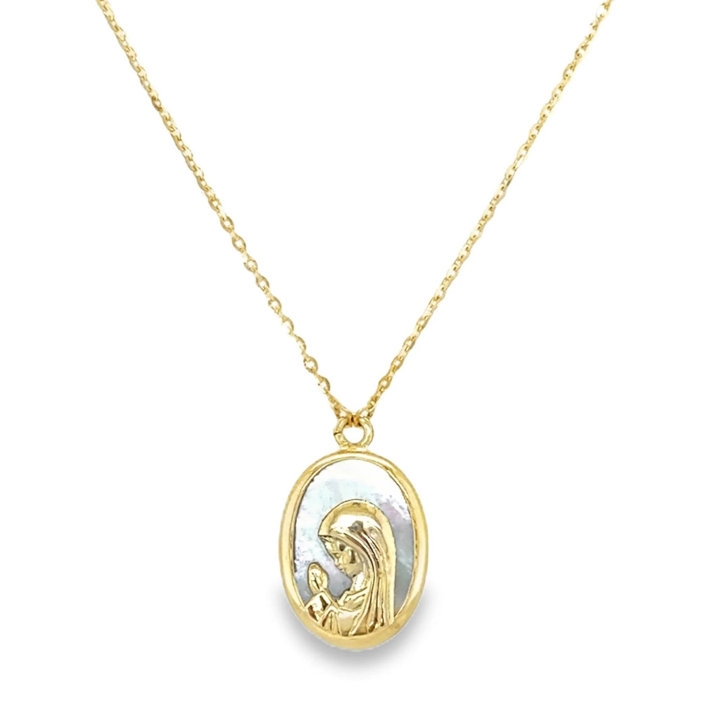 Virgen Nina Oval Mother Pearl and Pearls Necklace - SHOPKURY.COM