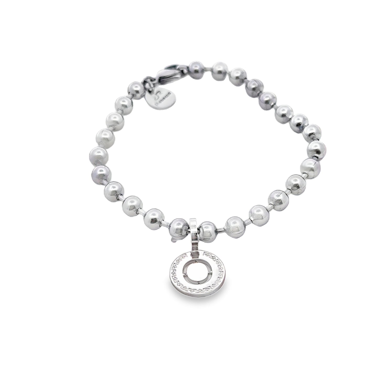 Rhodium Plated Bead Initial Bracelet - Letter O - SHOPKURY.COM