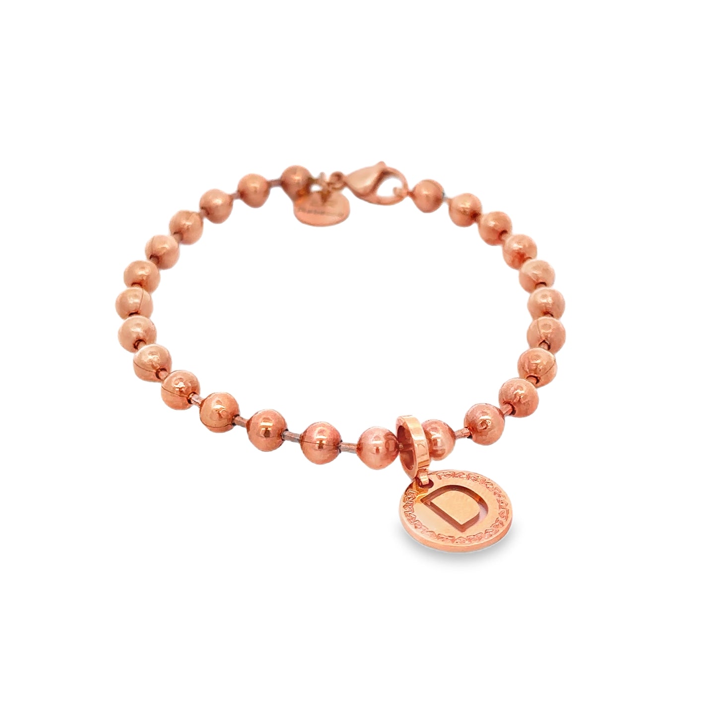 Rose Gold Plated Bead Initial Bracelet - Letter D - SHOPKURY.COM