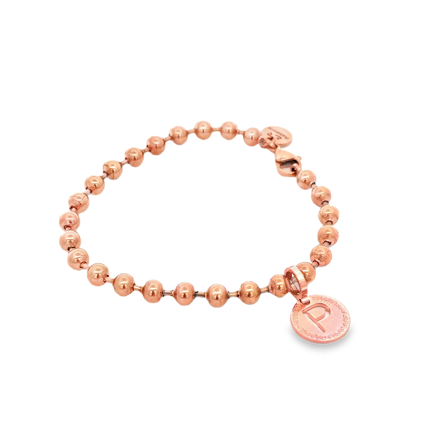 Rose Gold Plated Bead Initial Bracelet - Letter P - SHOPKURY.COM