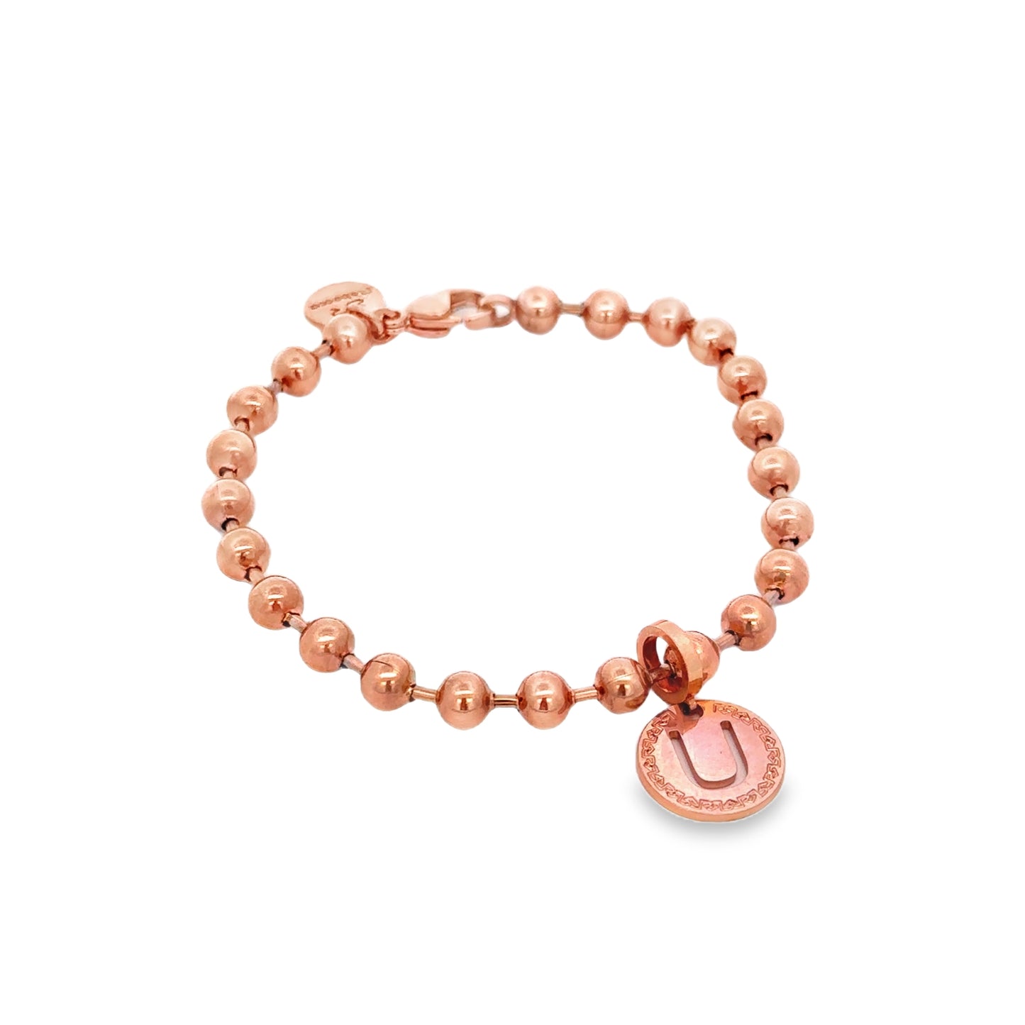 Rose Gold Plated Bead Initial Bracelet - Letter U - SHOPKURY.COM