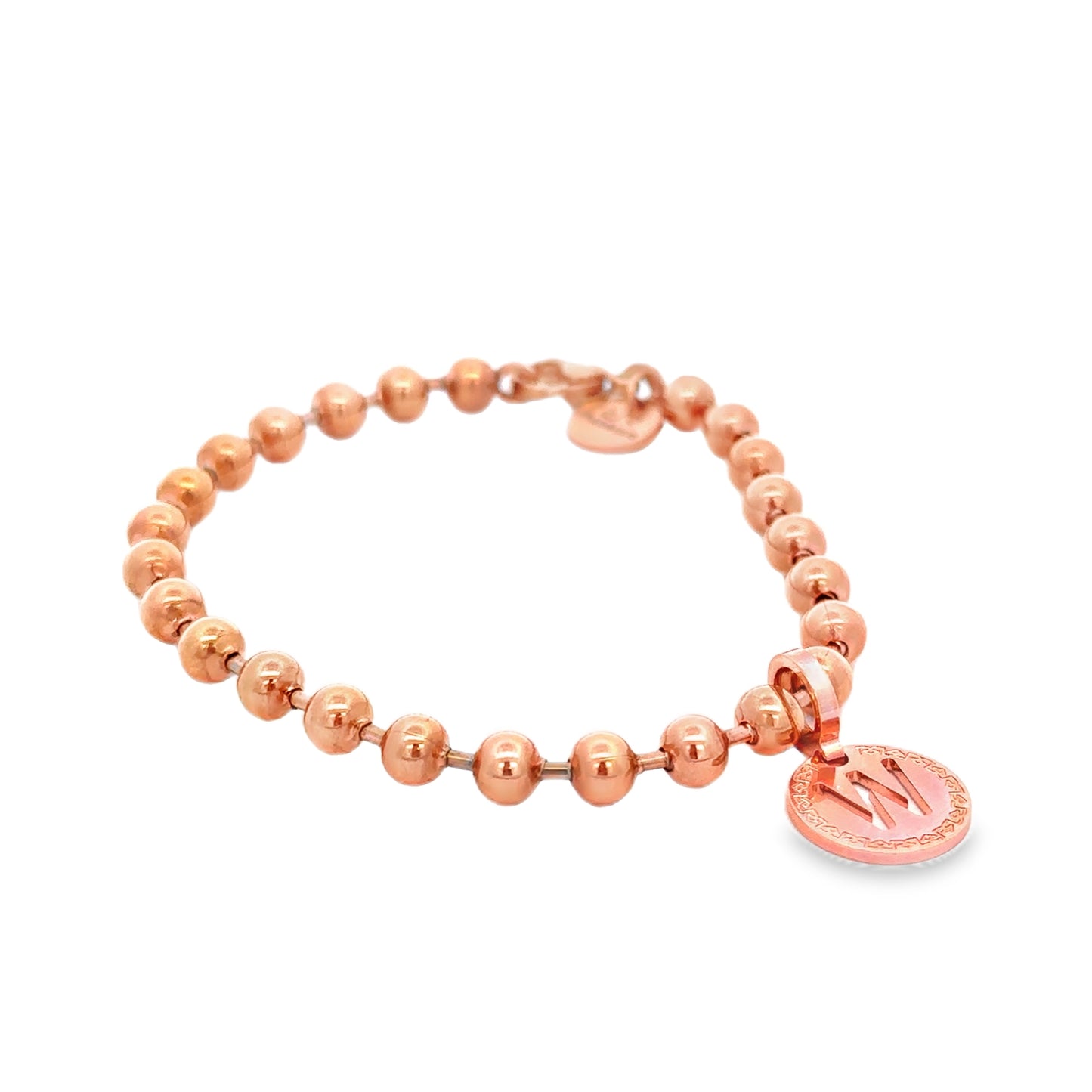 Rose Gold Plated Bead Initial Bracelet - Letter W - SHOPKURY.COM
