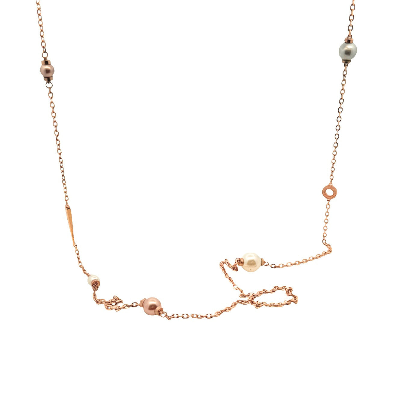 Rose Gold Long Necklace with Multicolored Pearls - SHOPKURY.COM