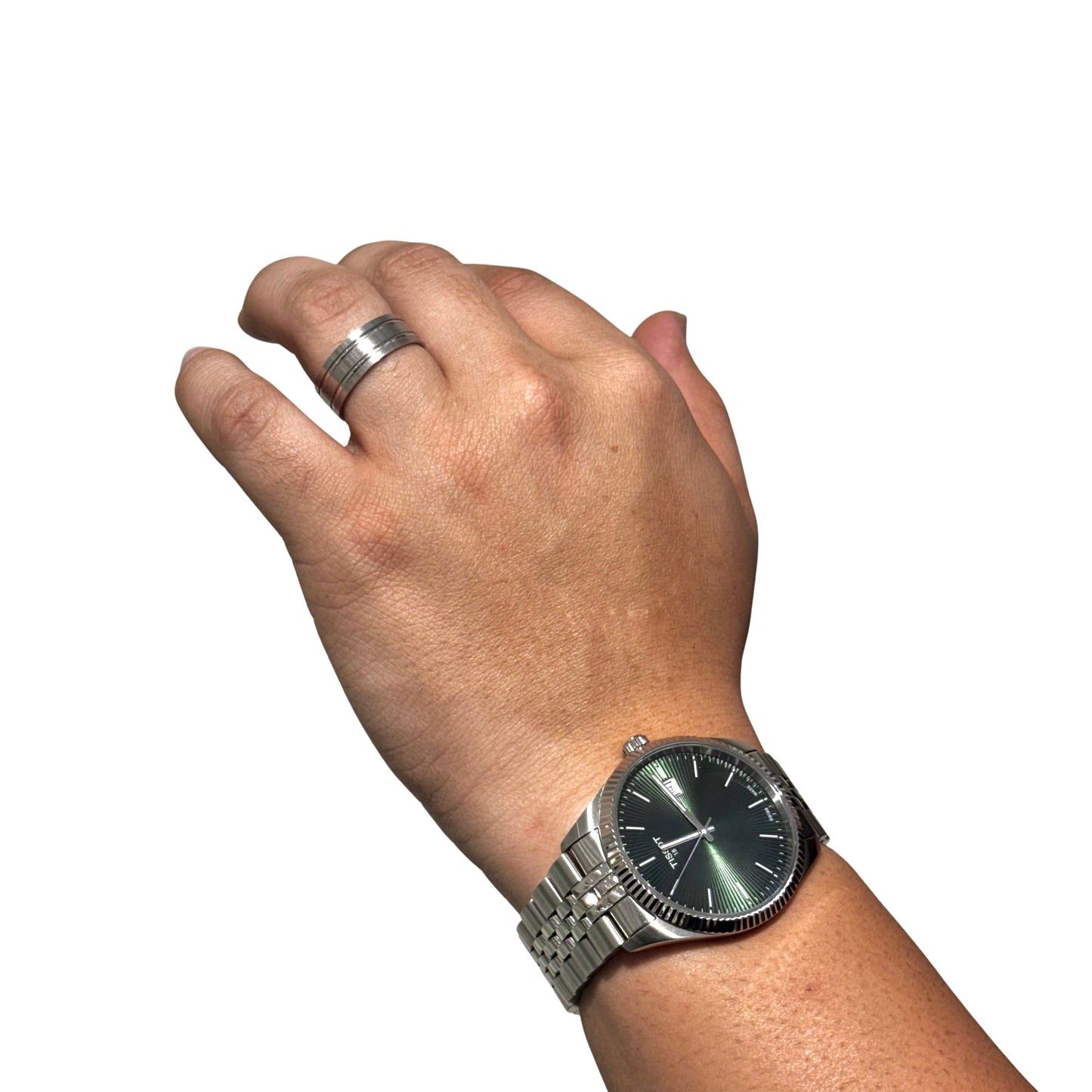 8mm Brushed and Lines Wedding Ring in White Gold by KURY BRIDAL