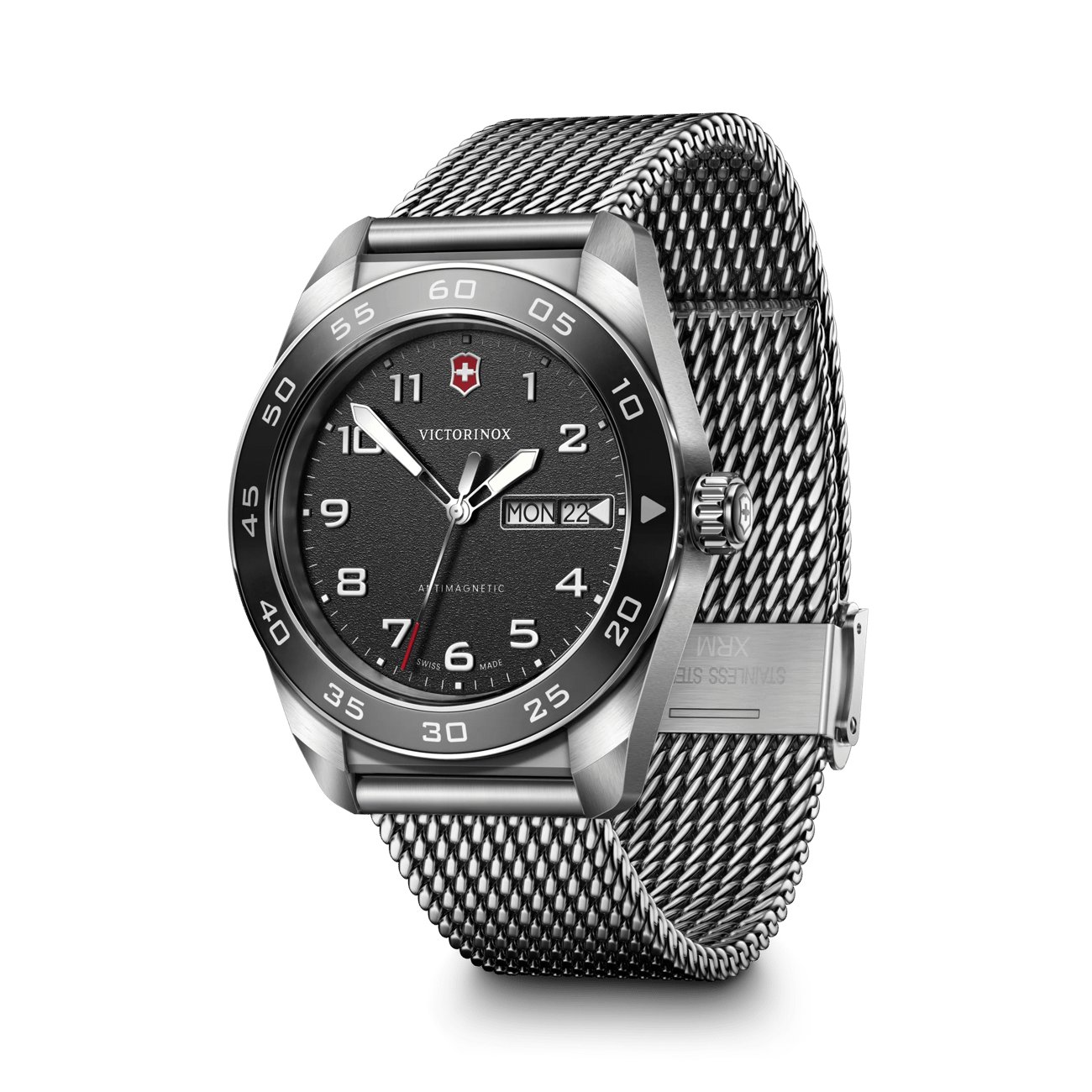 Swiss Army Black Dial Watch with Mesh Bracelet by VICTORINOX SWISS ARMY