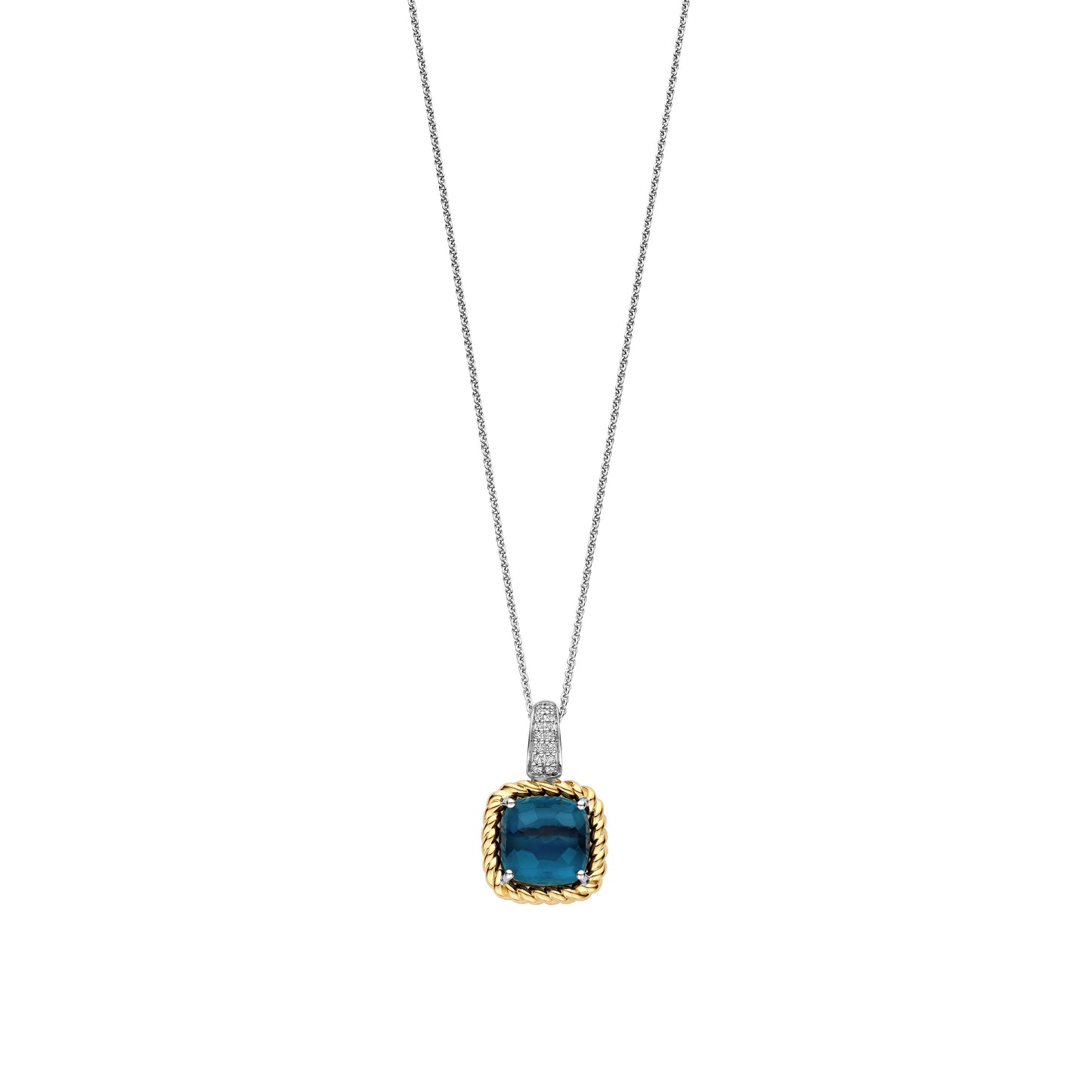 Blue Cushion Twisted Frame Necklace - SHOPKURY.COM