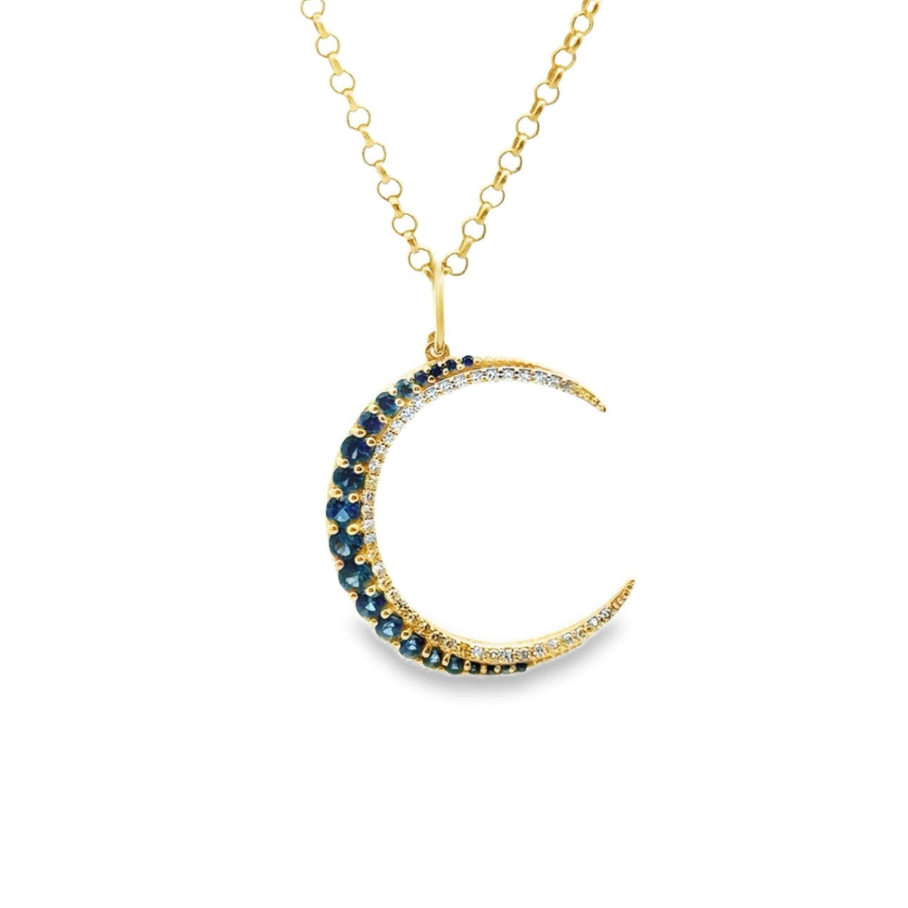 Crescent Moon Pendant with Blue Sapphire and Diamonds - SHOPKURY.COM