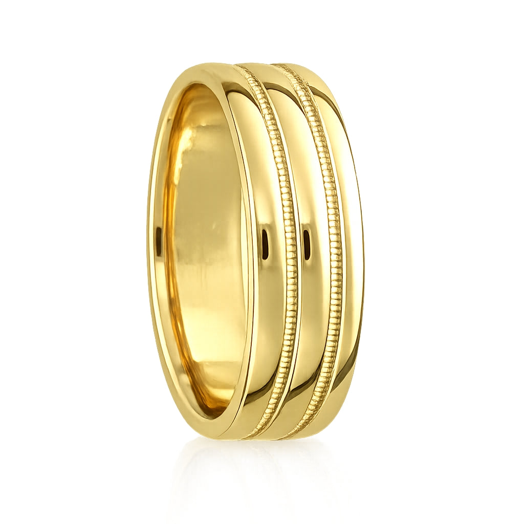 6MM Milgrain Double Line Wedding Ring in Yellow Gold by KURY BRIDAL