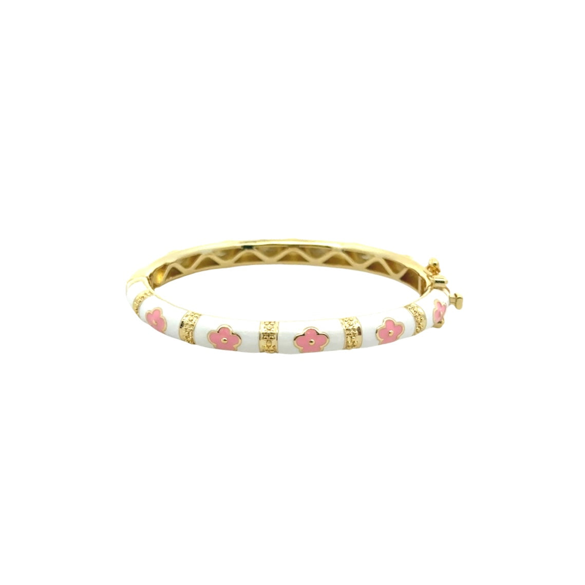 White Kids Bangle Bracelet with Pink Flowers - SHOPKURY.COM