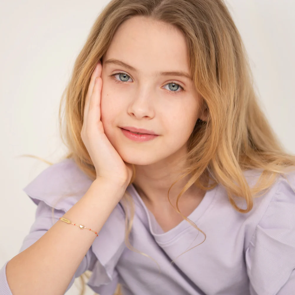 Kids Red Enamel and Heart Valentino Tag ID Bracelet - SHOPKURY.COM