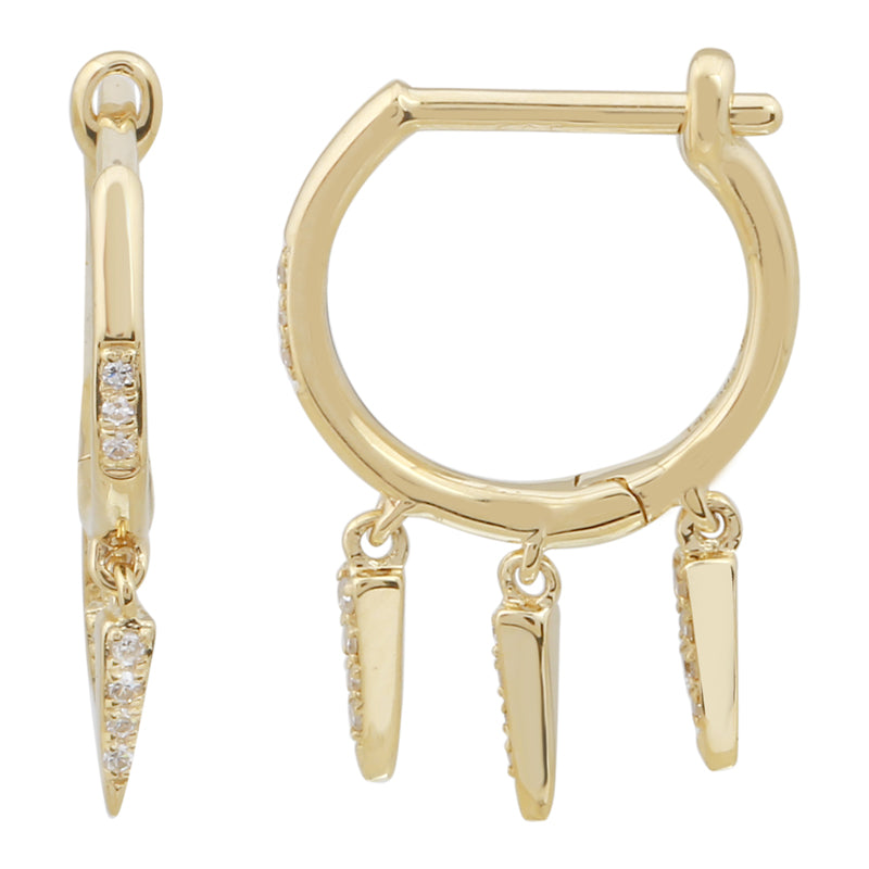 10899DWE4YXA1 |KURY SB| 14K Yellow Gold Huggie Earrings with dagger dangles and .07ct Diamonds - SHOPKURY.COM
