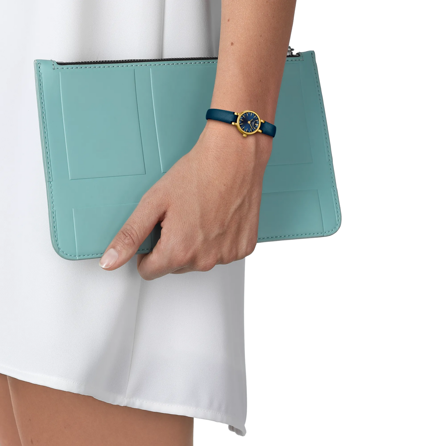 Lovely Round 20mm Gold Watch with Blue Strap by TISSOT