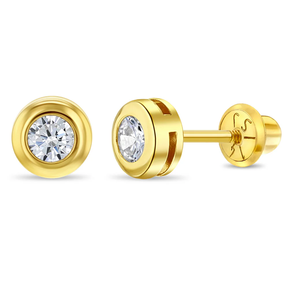 Bezel Zirconia Kids Stud Earrings - SHOPKURY.COM