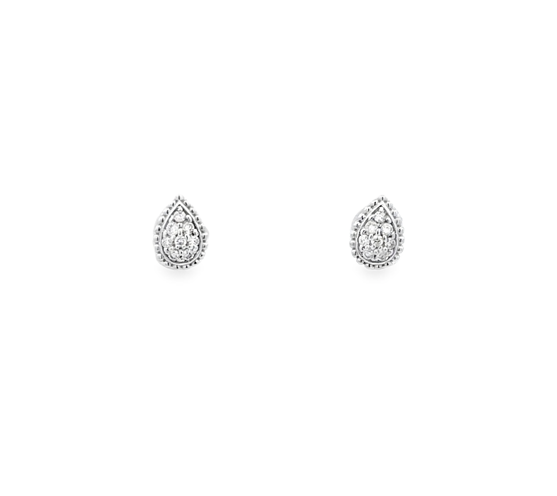White Gold Pear Shape Stud Earrings - SHOPKURY.COM