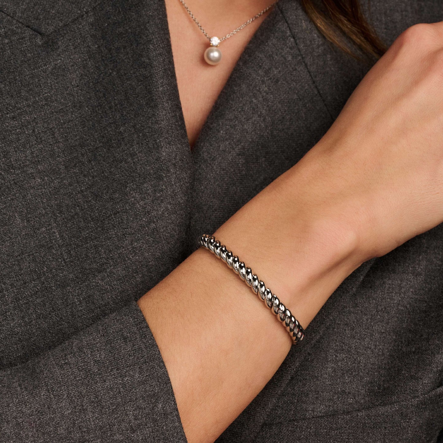 Marea Silver Bangle Bracelet by TI SENTO