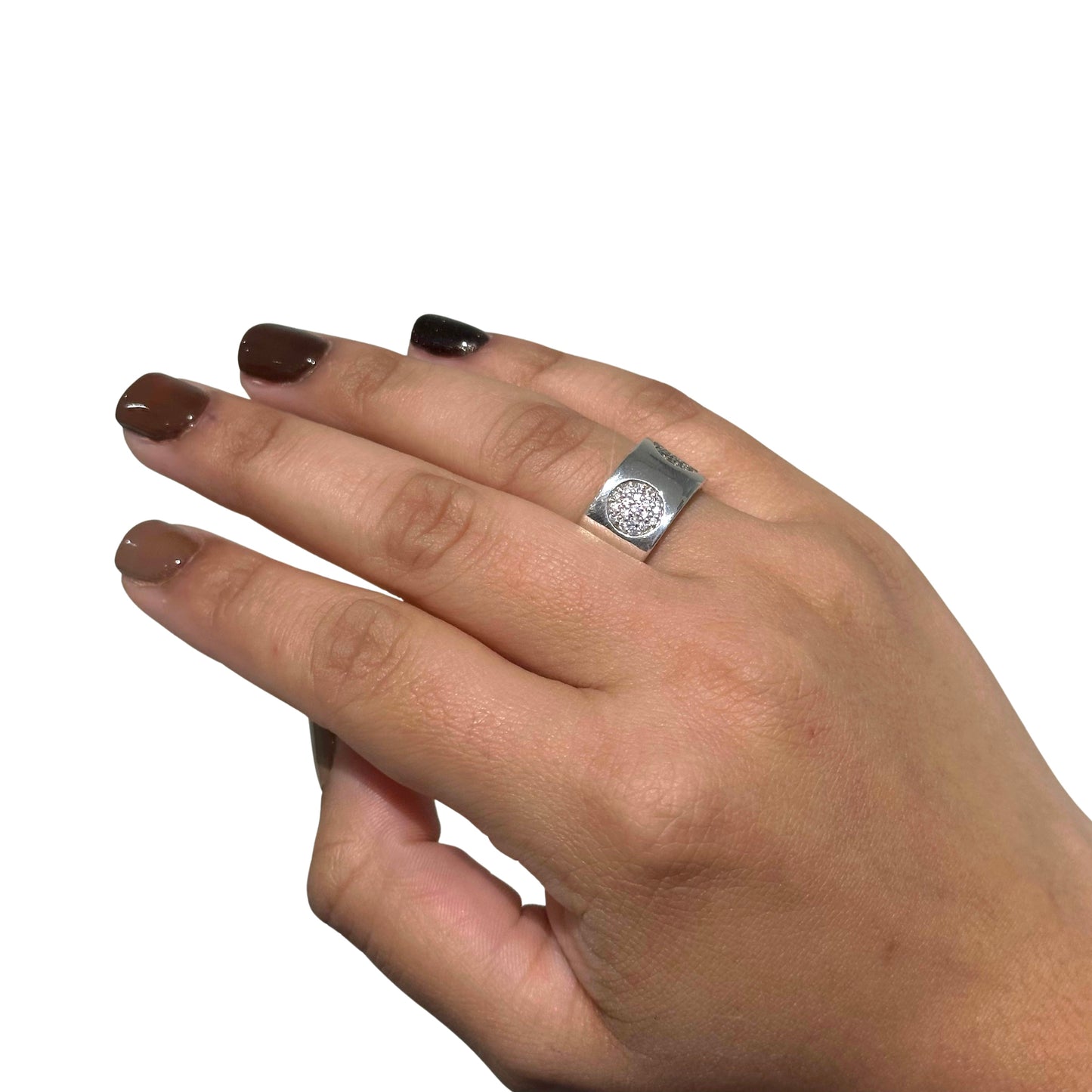 Silver Band Ring with Zirconia Details (Size 54) - SHOPKURY.COM