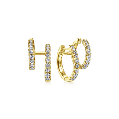 Double Huggie Diamond Yellow Gold Earrings - SHOPKURY.COM