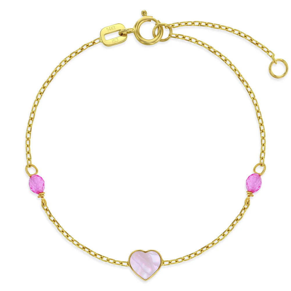 Mother Pearl Heart and Pink Stones Kids Bracelet - SHOPKURY.COM