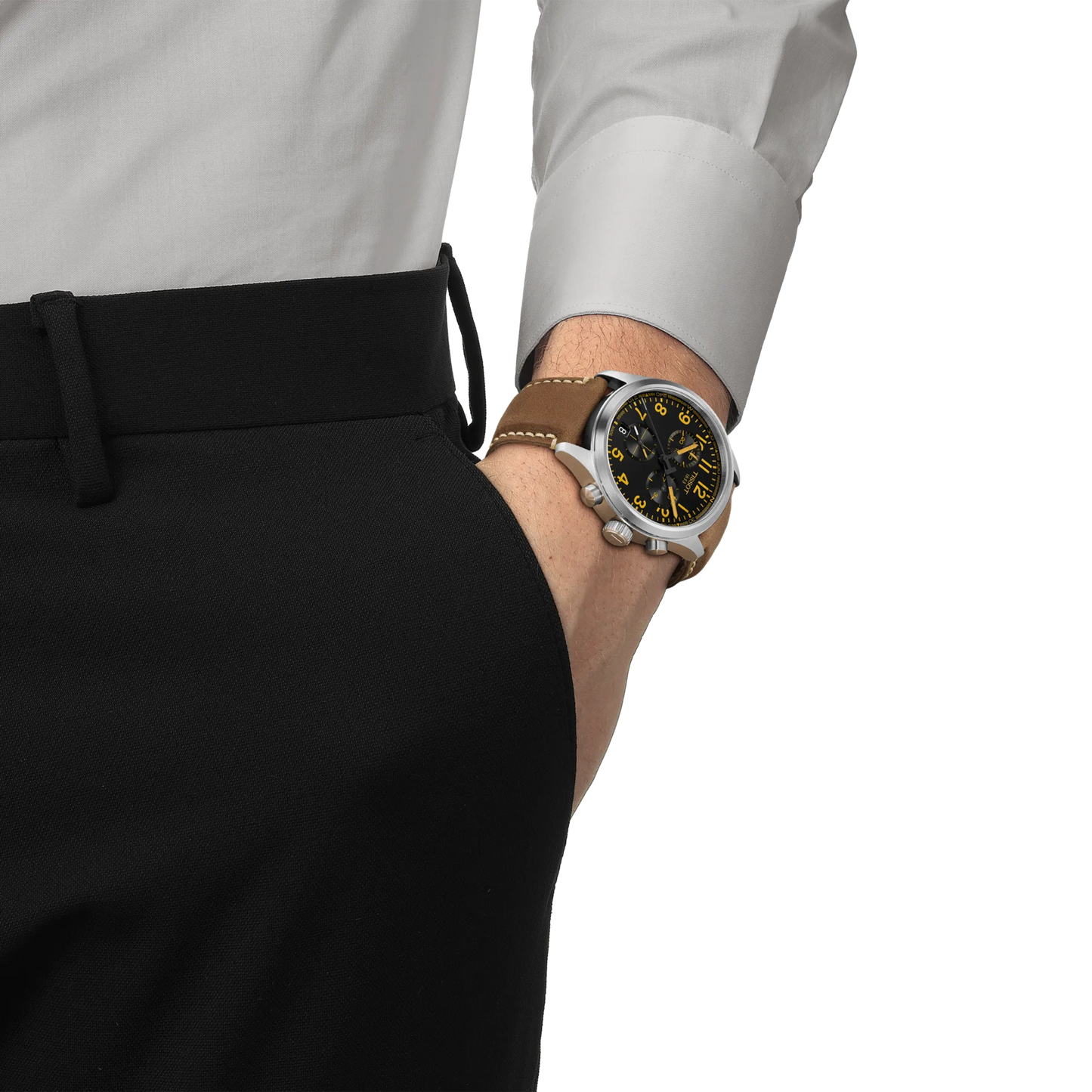 Chrono L 42mm Watch with Black Dial and Leather Strap by TISSOT