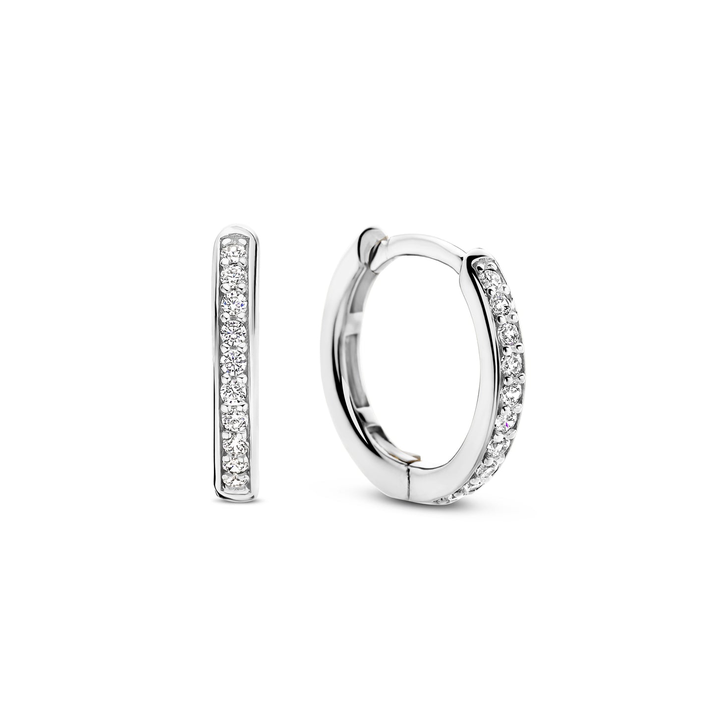 Basic 14MM Silver Sparkle Huggie Earrings - SHOPKURY.COM