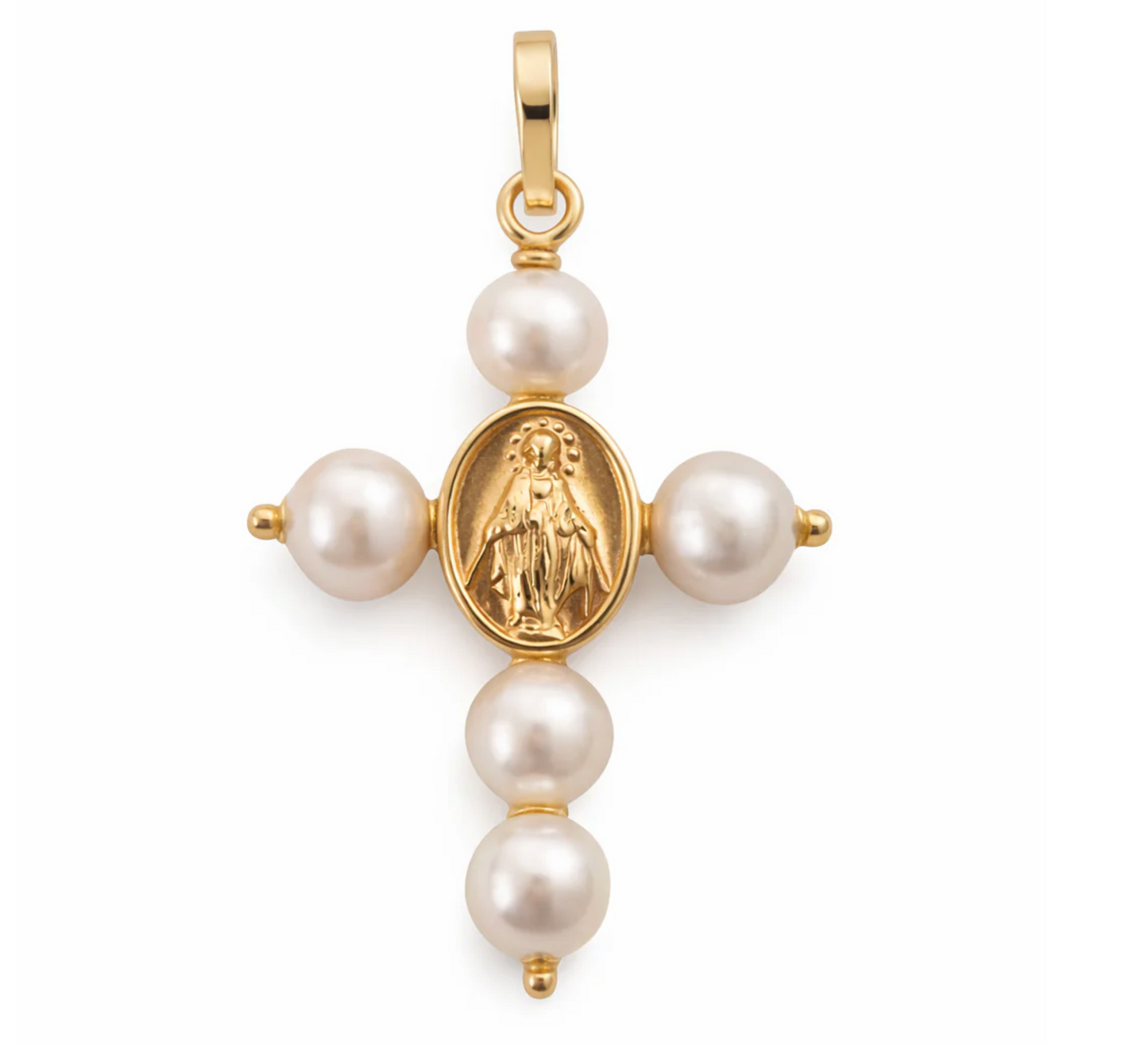 Miraculous Virgin and Pearls Cross Pendant by KURY COLLECTION