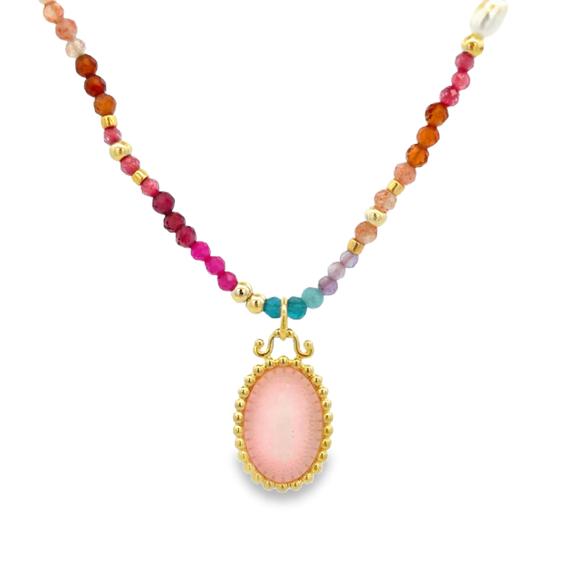 Guadalupe Pink Agate Natural Stones Kids Necklace by KURY COLLECTION