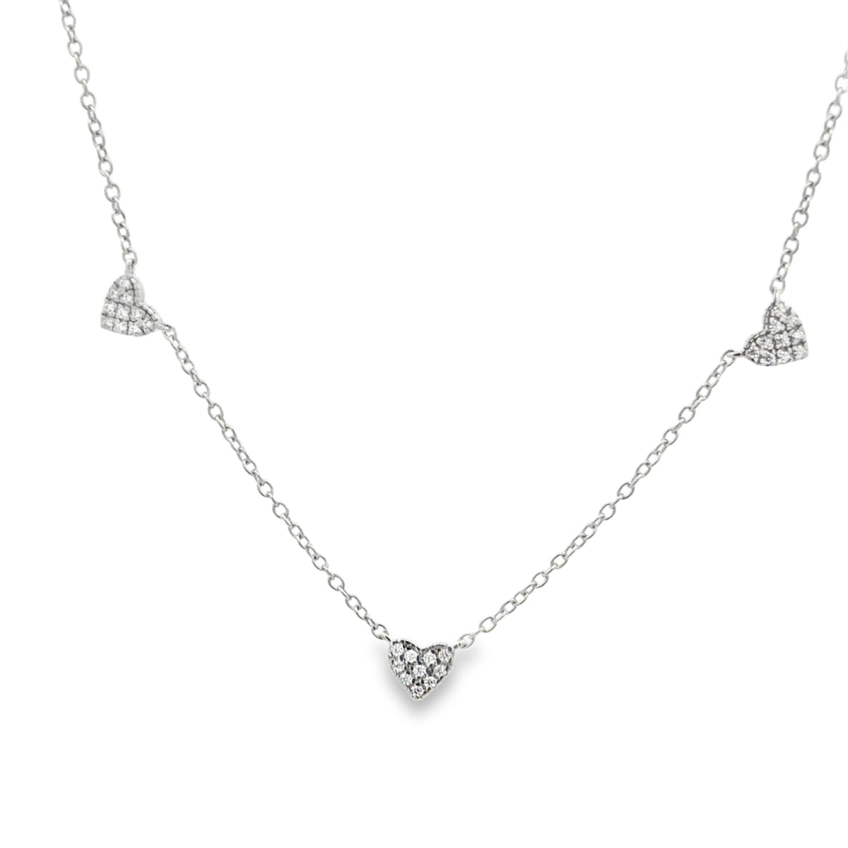 Three Hearts Pave with Cubic Zirconia Kids Necklace by KURY COLLECTION