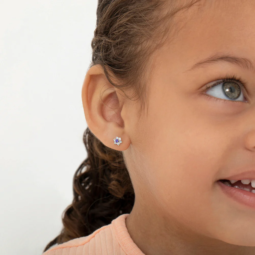 Purple and Clear Flower Kids Earrings - SHOPKURY.COM