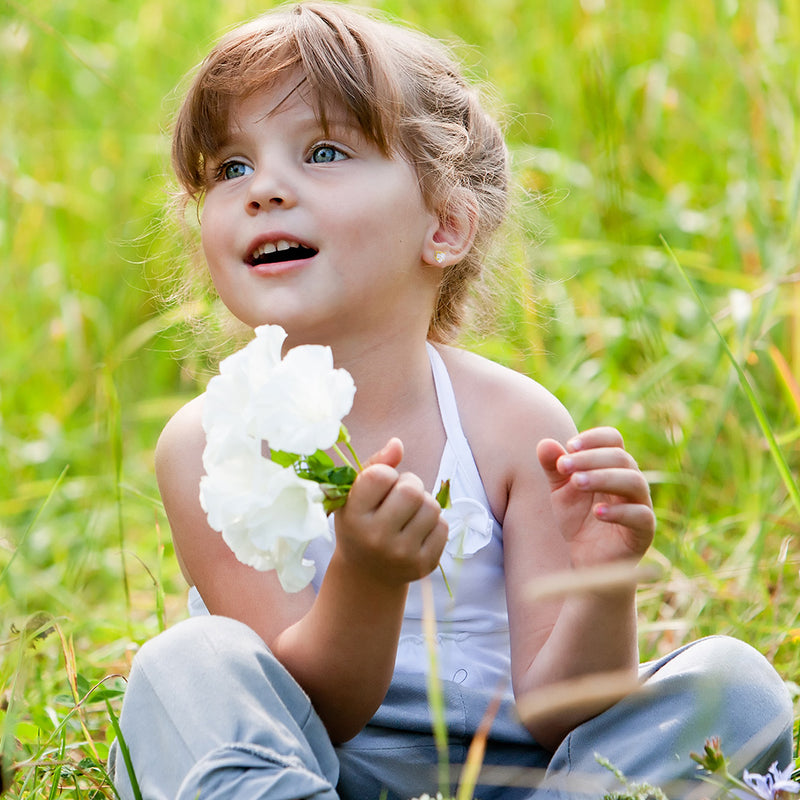 Classic Heart CZ Solitaire Clear Zirconia Kids Earrings - SHOPKURY.COM