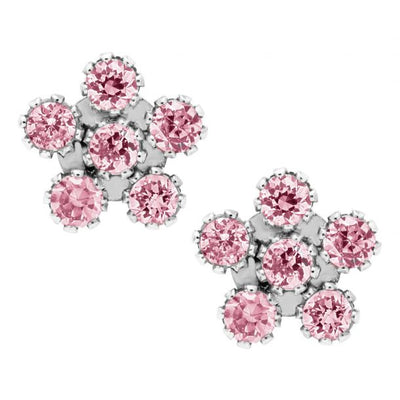 Pink Flower White Gold Kids Stud Earrings - SHOPKURY.COM