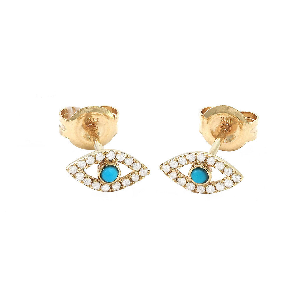 Evil Eye Diamond and Turquoise Stud Earrings - SHOPKURY.COM