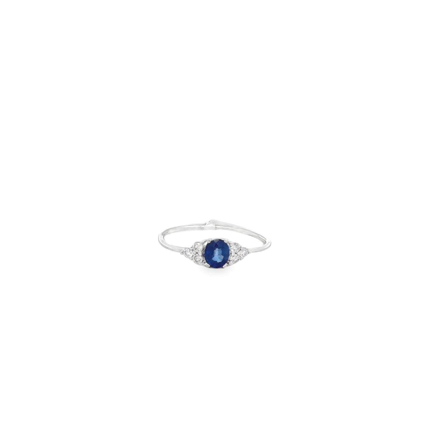 White Gold Ring with Oval Cut Blue Sapphire and Diamonds - SHOPKURY.COM