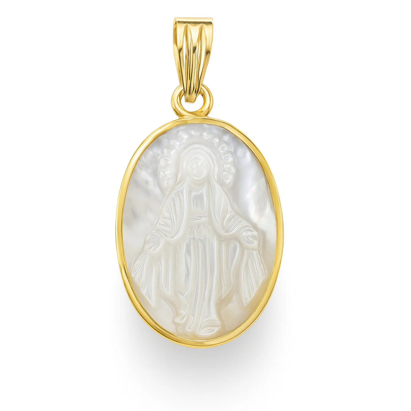 Virgen Milagrosa Mother Pearl 20MM Pendant - SHOPKURY.COM