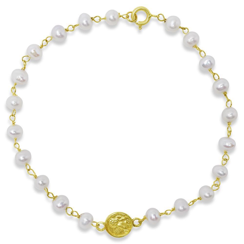 8mm Angelito Medal Pearl Bracelet - SHOPKURY.COM