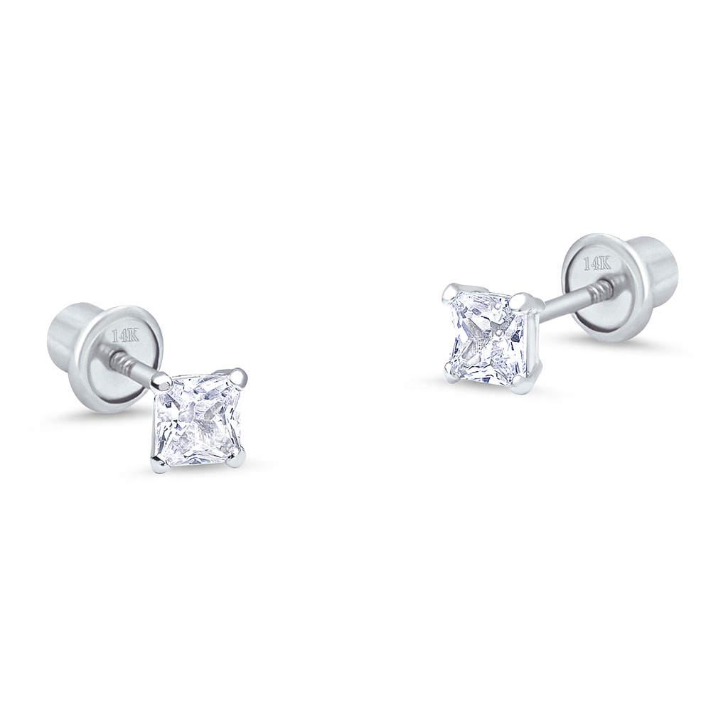 2MM Princess Cut Zirconia White Gold Stud Earring - SHOPKURY.COM