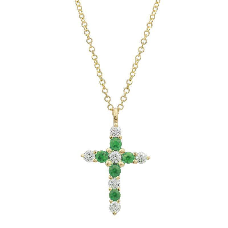 Emerald and Diamond Cross Necklace by KURY COLLECTION