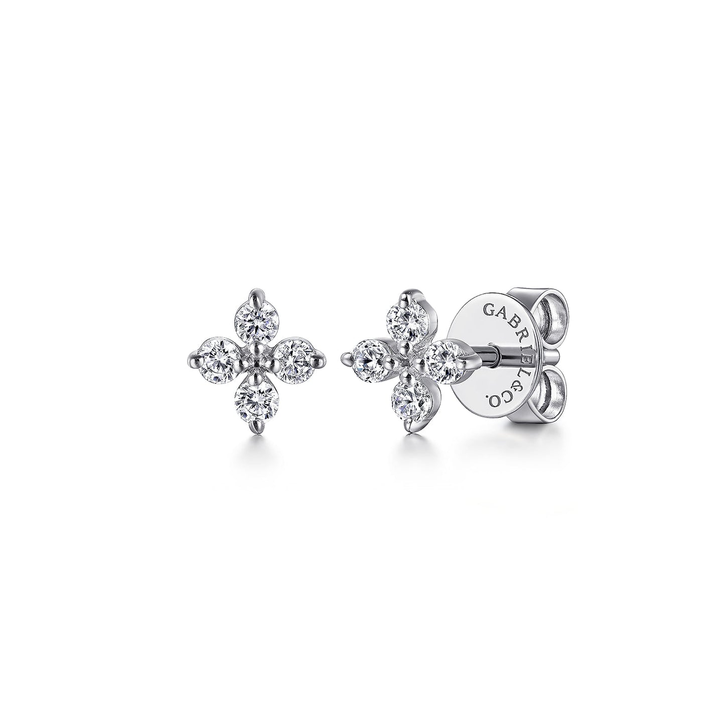 Four Petal Diamond Clover White Gold Stud Earrings - SHOPKURY.COM
