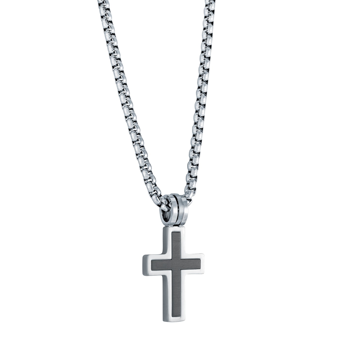 Steel and Black Cross Necklace - SHOPKURY.COM