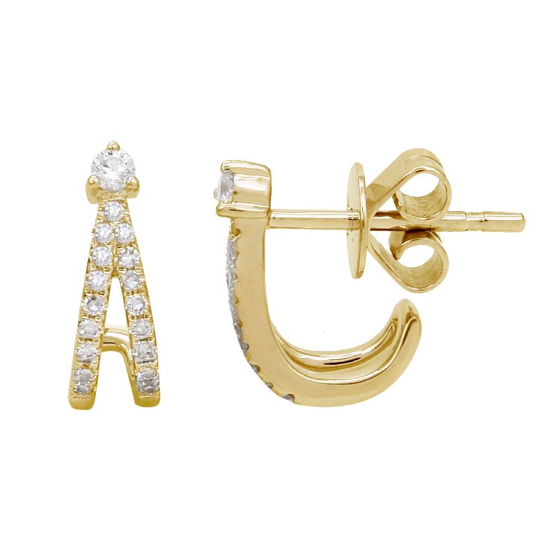 Double Ray Yellow Gold diamond Earrings - SHOPKURY.COM