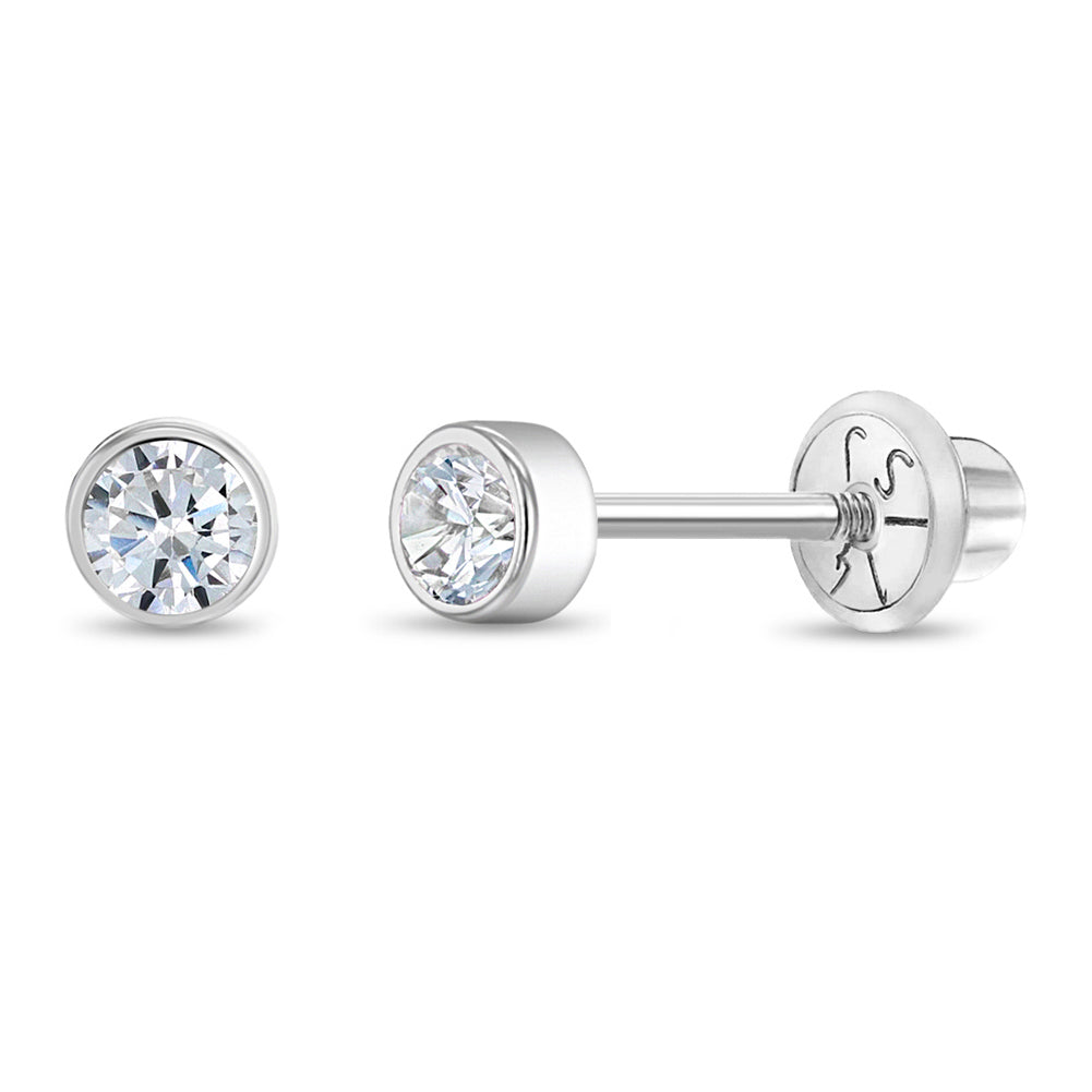 Kids White Gold 3MM Bezel Set Zirconia Stud Earrings - SHOPKURY.COM