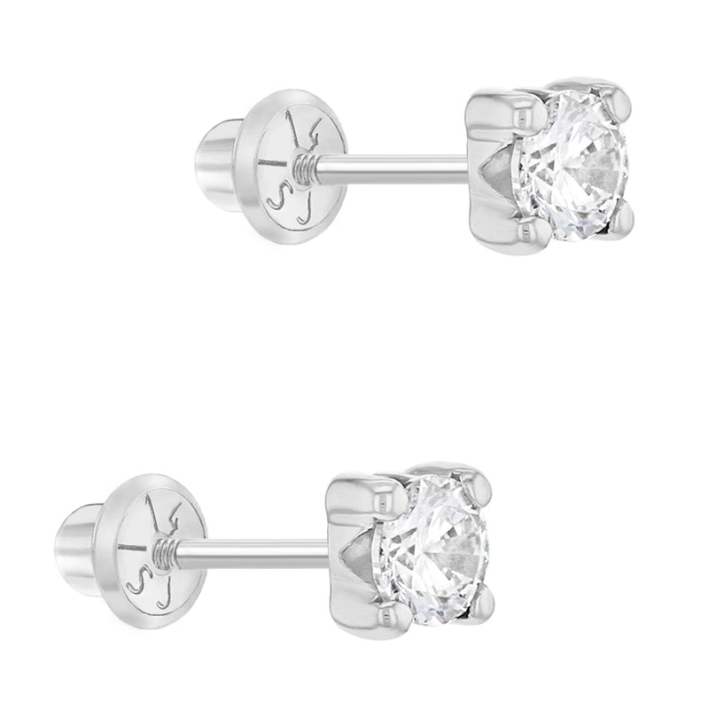 White Gold Zirconia 4MM Kids Earrings - SHOPKURY.COM