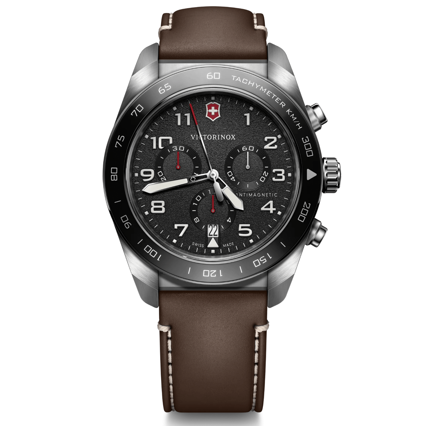Swiss Army Black Chronograph Dial Leather Watch by VICTORINOX SWISS ARMY