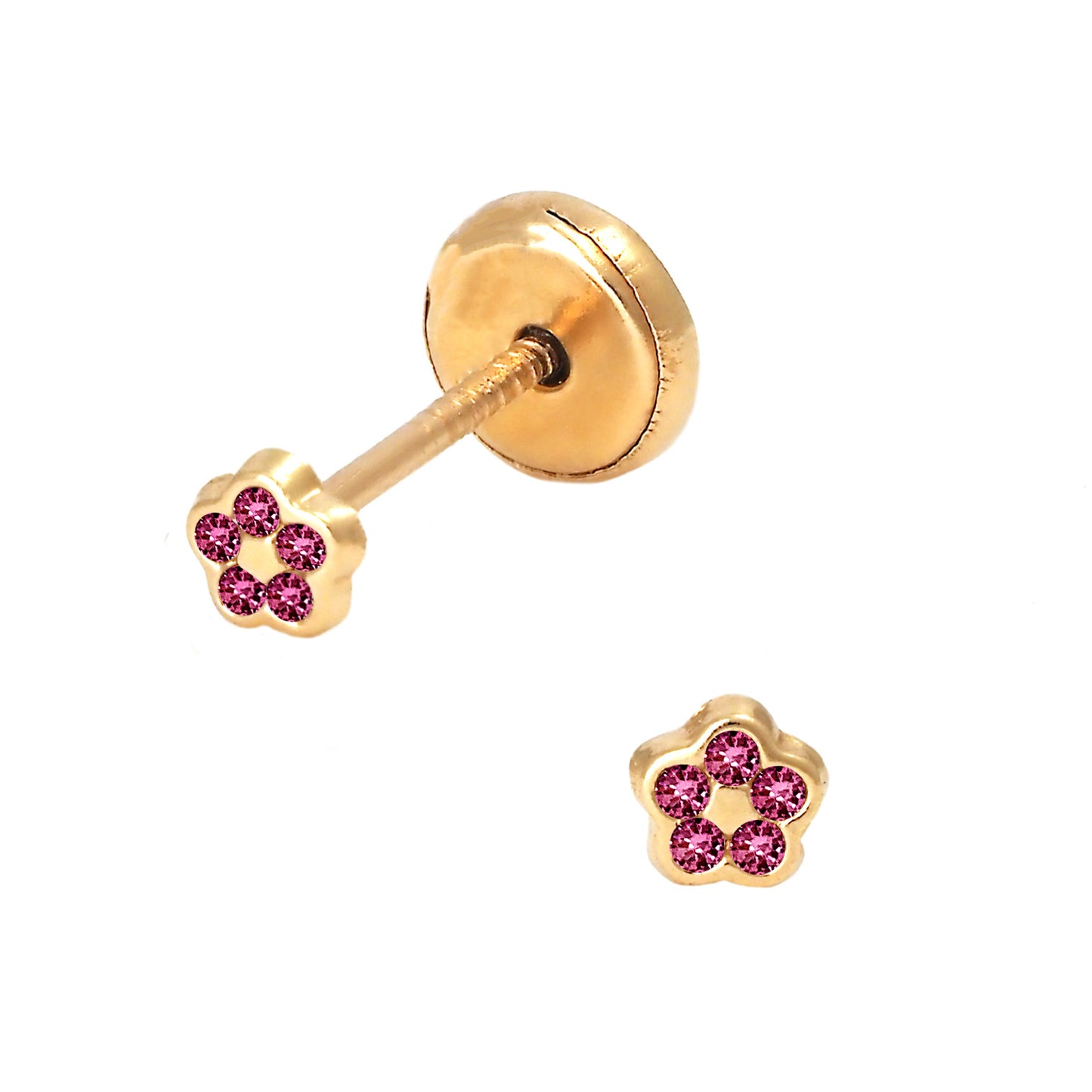 4.5mm Flower Zirconia Red Stud Earrings by KURY COLLECTION