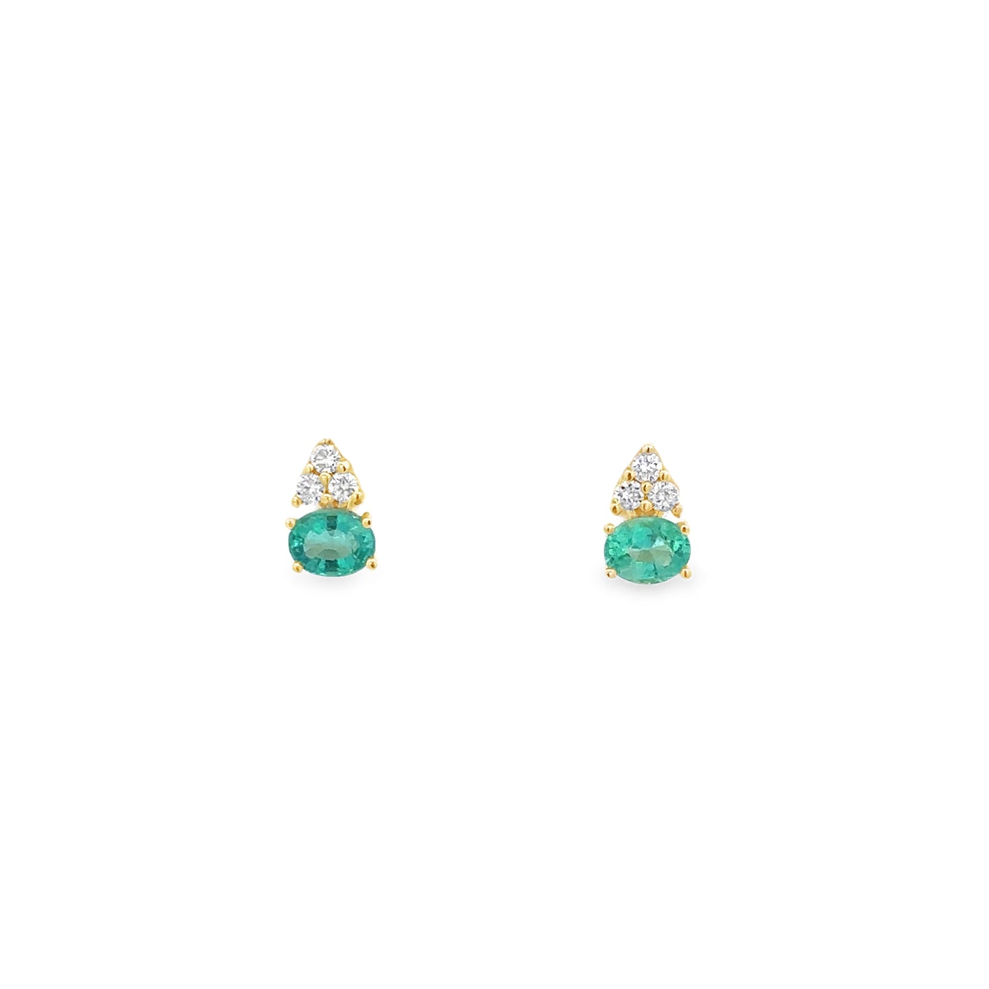 Yellow Gold Stud Earrings with Emerald and Diamonds - SHOPKURY.COM