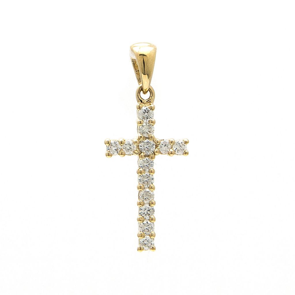 .25ct Diamond Yellow Gold Cross Pendant - SHOPKURY.COM