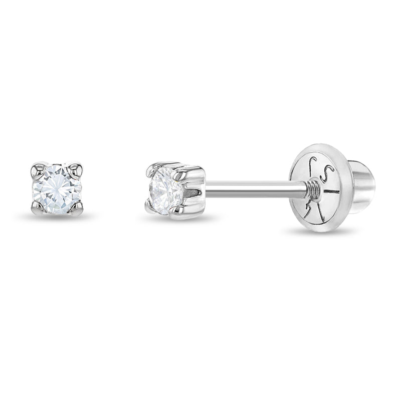 2MM Zirconia White Gold Kids Earrings - SHOPKURY.COM