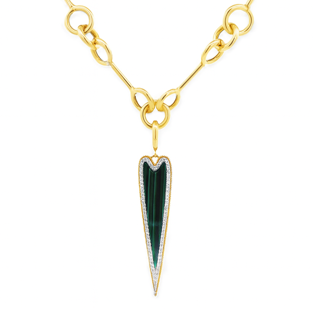 Elongated Heart Green Malachite Pendant - SHOPKURY.COM